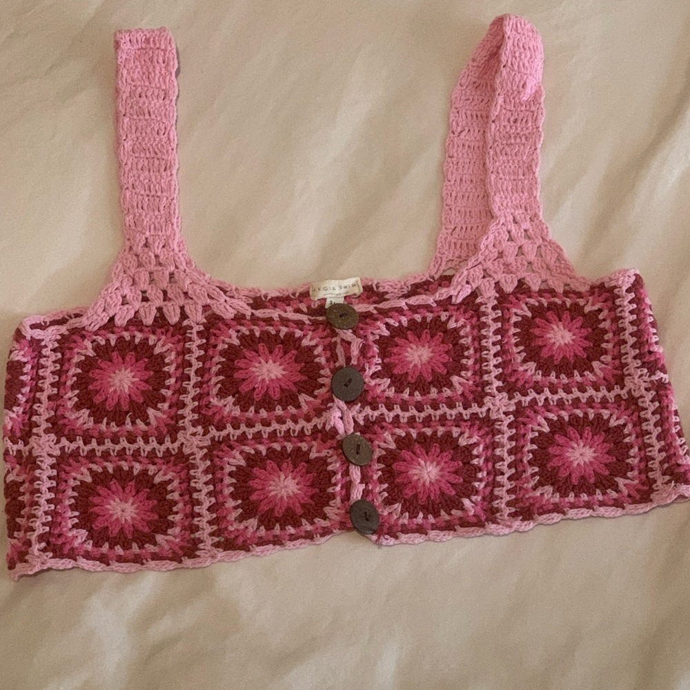 Akoia Swim Knitted Pink Size Small/Medium Crop Top with Wooden Buttons